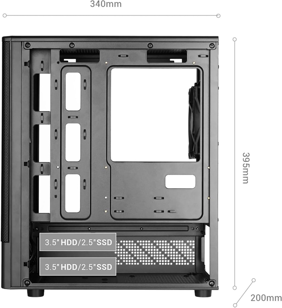 Mars Gaming MC-ONYX, MicroATX Gaming Chassi, Metallfront Mesh, Sidofönster i härdat glas, 3x ARGB FDB-fläktar, Dubbla kammare, Stöd för vätskekylning upp till 240mm, Vit