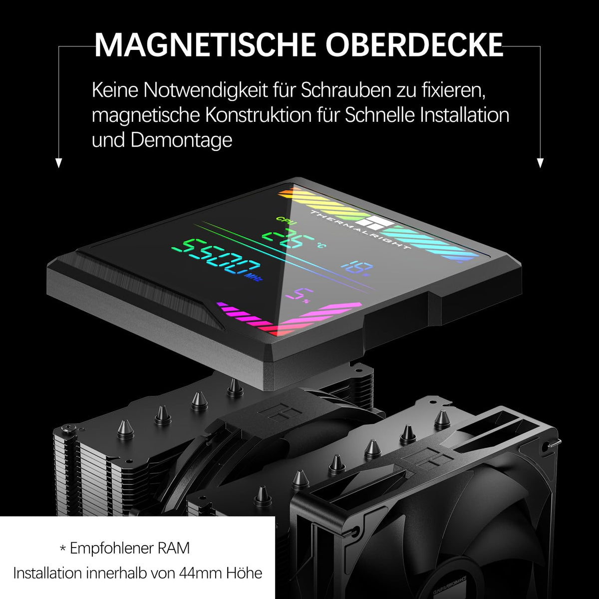TR-Termisk peerless assassassin 140 digital svart CPU-kylare, dubbelt torn med 6 värmerör, dubbla CPU-fläktar 1850 varv/min, övre täckning av den digitala displaykortet magnetisk, för AM5, Intel