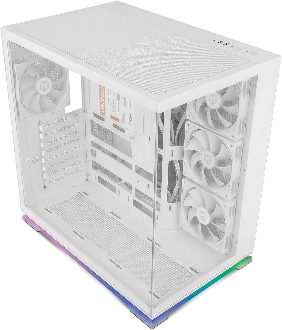 NOX XTREME PRODUCTS Hummer Galaxy - Datorchassi, Ramlöst Härdat Glas, 4x 120mm PWM Fläktar, Plats för 10 Fläktar, USB-C och USB 3.0, ARGB Hub Controller, ATX/M-ATX/ITX, Svart