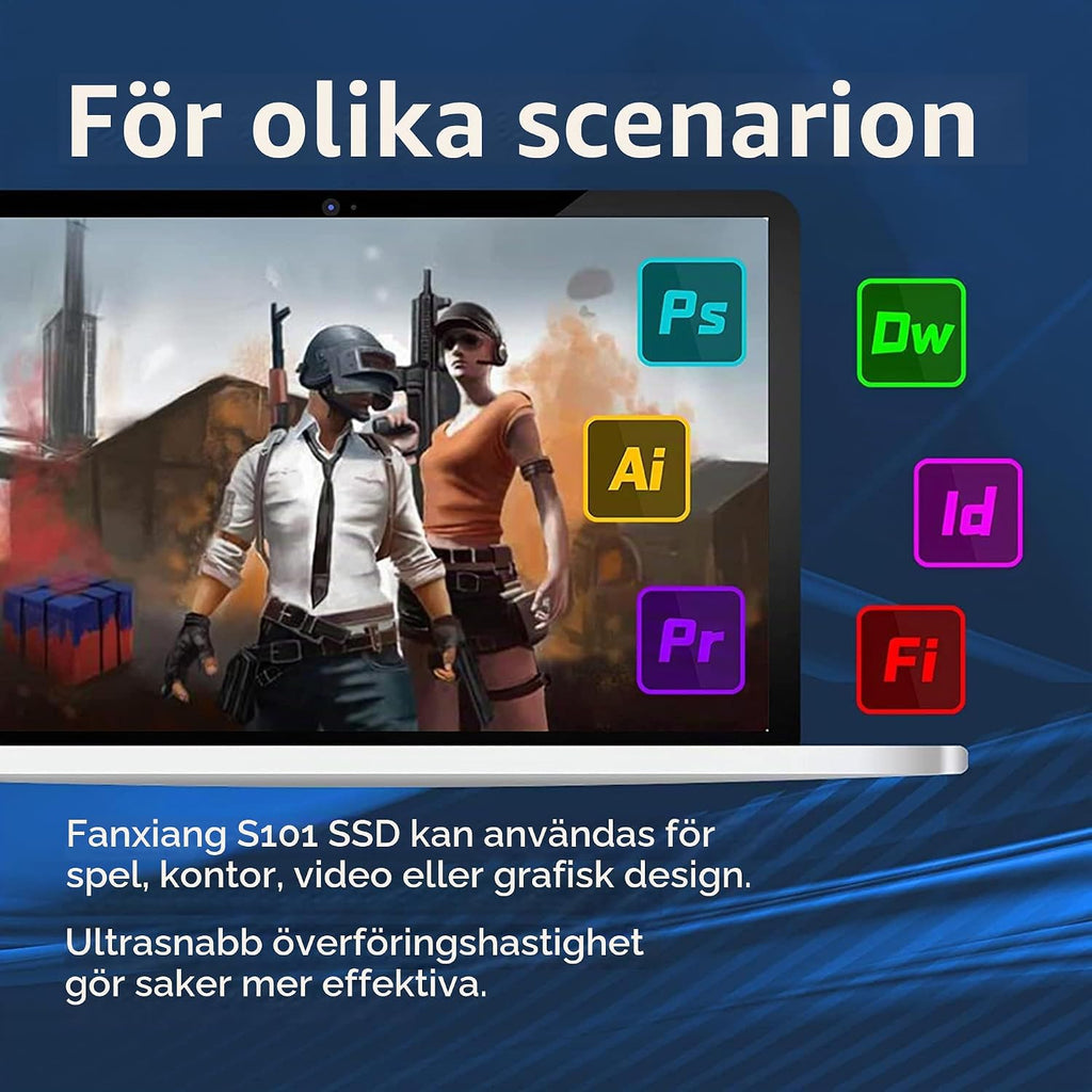 Fanxiang S101 1 TB SSD SATA III 6 Gb/s 2,5 tum intern solid state-enhet, läshastighet upp till 550 MB/sek, kompatibel med bärbara datorer och PC stationära datorer (svart)