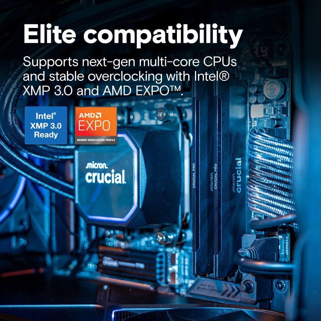 Crucial Pro RAM DDR5 32GB Kit (2x16GB) 6400MHz CL32, Överklockning Gaming Minne, Intel XMP 3.0, Skrivbordsminne (PC), Svart - CP2K16G64C32U5B