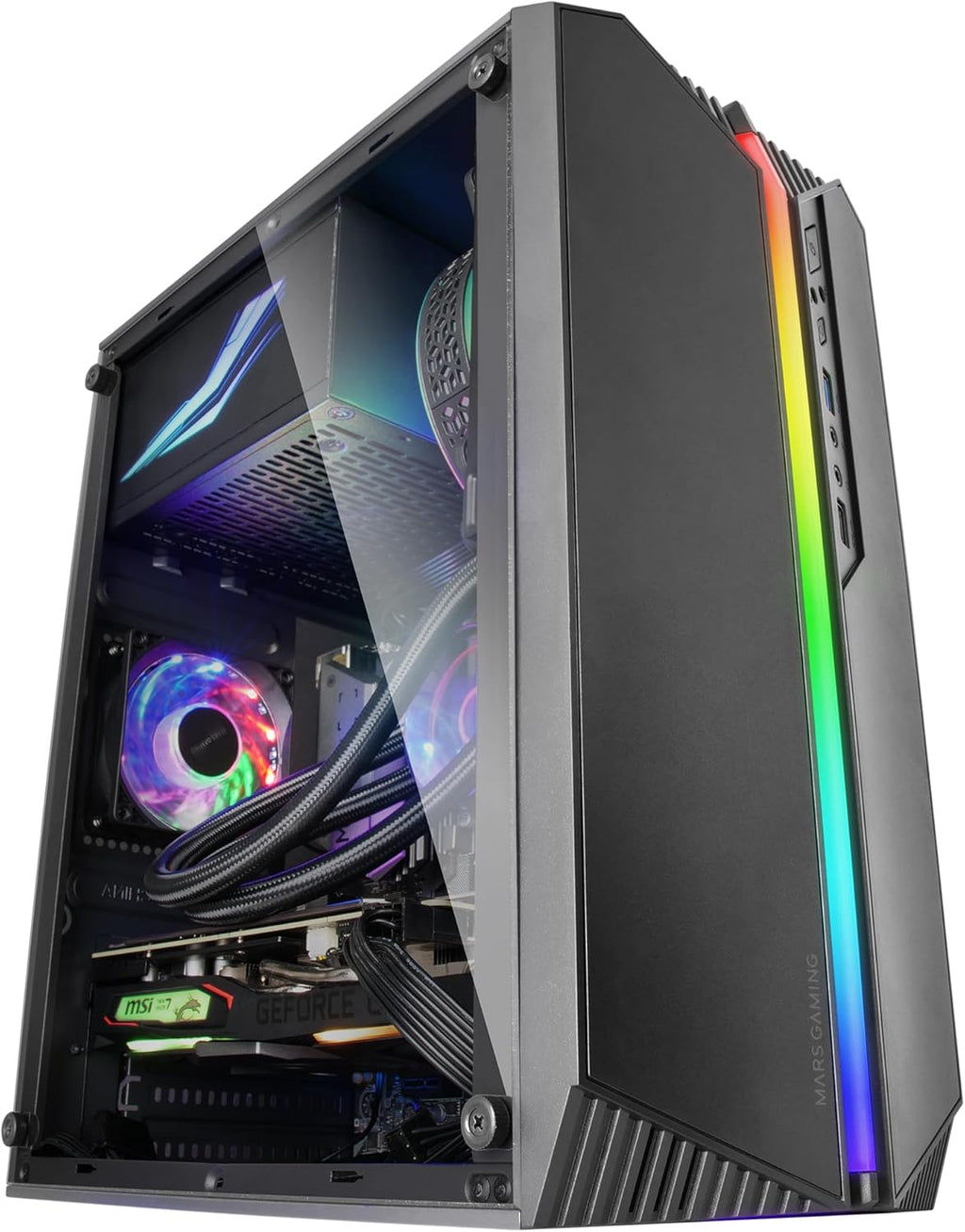 Mars Gaming MC-S1 svart, kompakt Micro-ATX Gaming PC-hölje, ARGB belysning 12 lägen, FRGB-fläkt, Full Side Window, MCS1