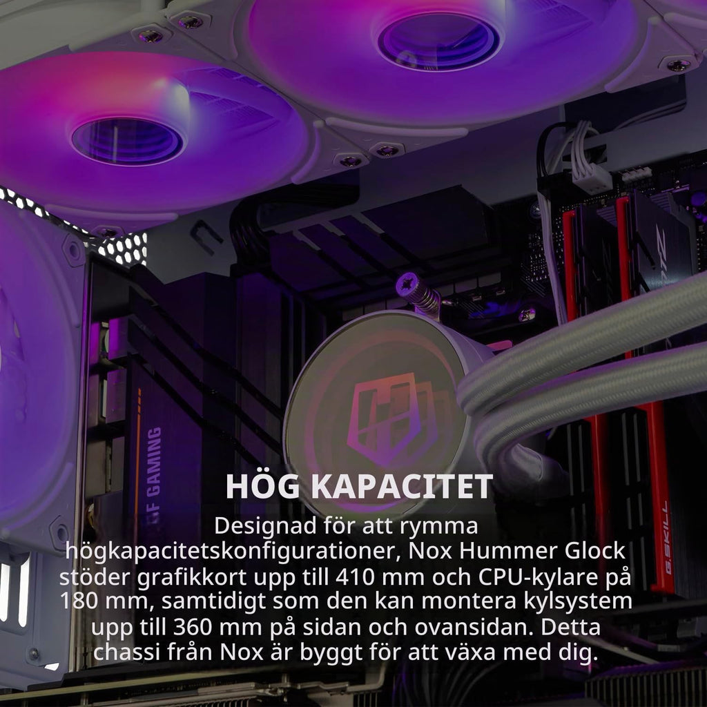 NOX XTREME PRODUCTS Hummer Galaxy - Datorchassi, Ramlöst Härdat Glas, 4x 120mm PWM Fläktar, Plats för 10 Fläktar, USB-C och USB 3.0, ARGB Hub Controller, ATX/M-ATX/ITX, Svart