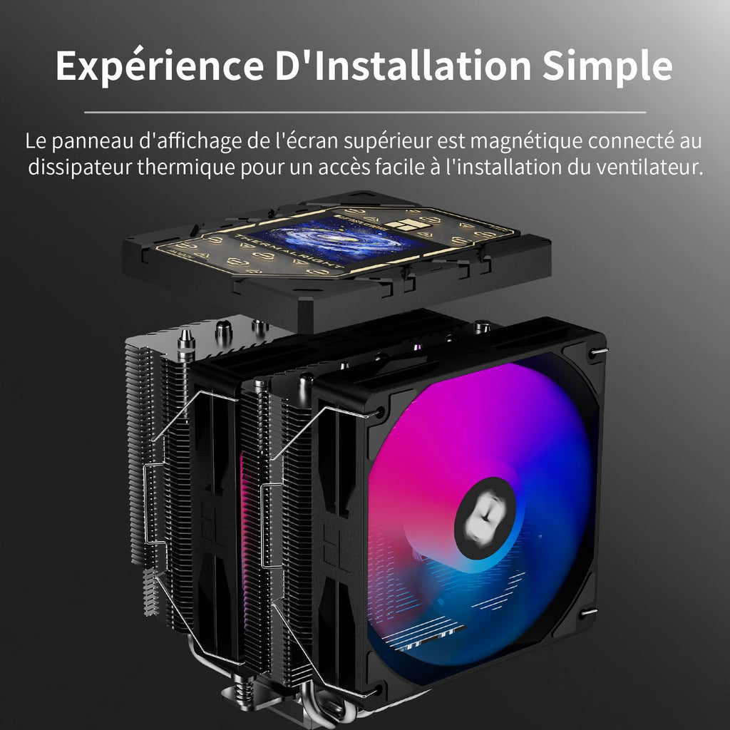Thermalright Peerless Assassin 120 Vision ARGB svart CPU-kylare, PC-kylning med 6 värmerör, 2,8-tums magnetisk skärm (320 x 240 upplösning), för AMD AM4/AM5 och Intel LGA1700/1851