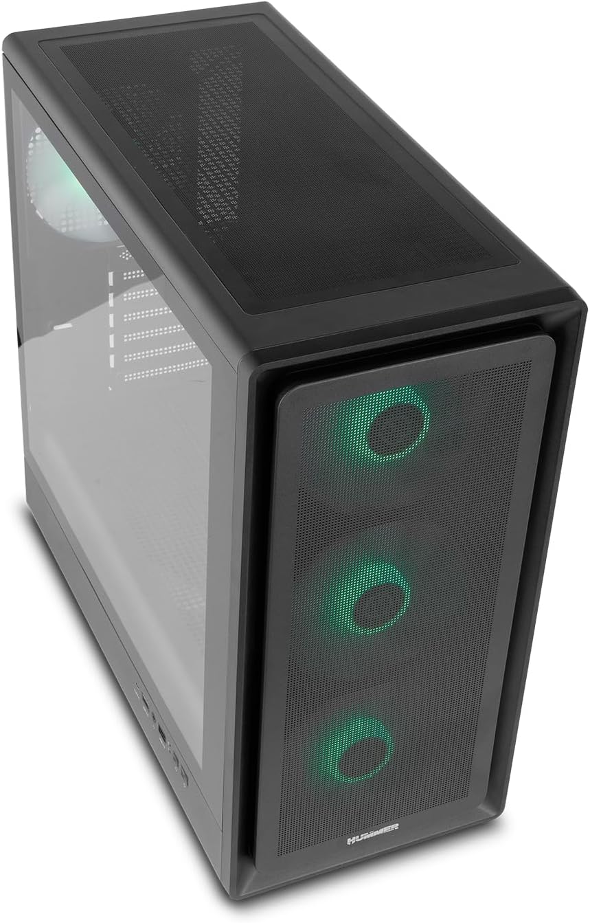 NOX XTREME PRODUCTS Hummer Galaxy - Datorchassi, Ramlöst Härdat Glas, 4x 120mm PWM Fläktar, Plats för 10 Fläktar, USB-C och USB 3.0, ARGB Hub Controller, ATX/M-ATX/ITX, Svart