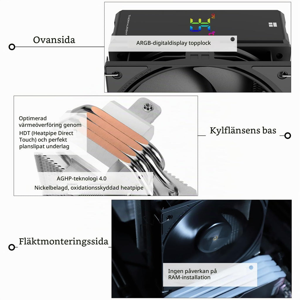 TR-Thermalright Assassin X 120 Digital ARGB vit CPU-kylare, 4 värmerör ARGB-fläkt 120 mm-2 000 varv/min, topplock med digital skärm, för AM5/AM4, Intel LGA1851/1700, vit
