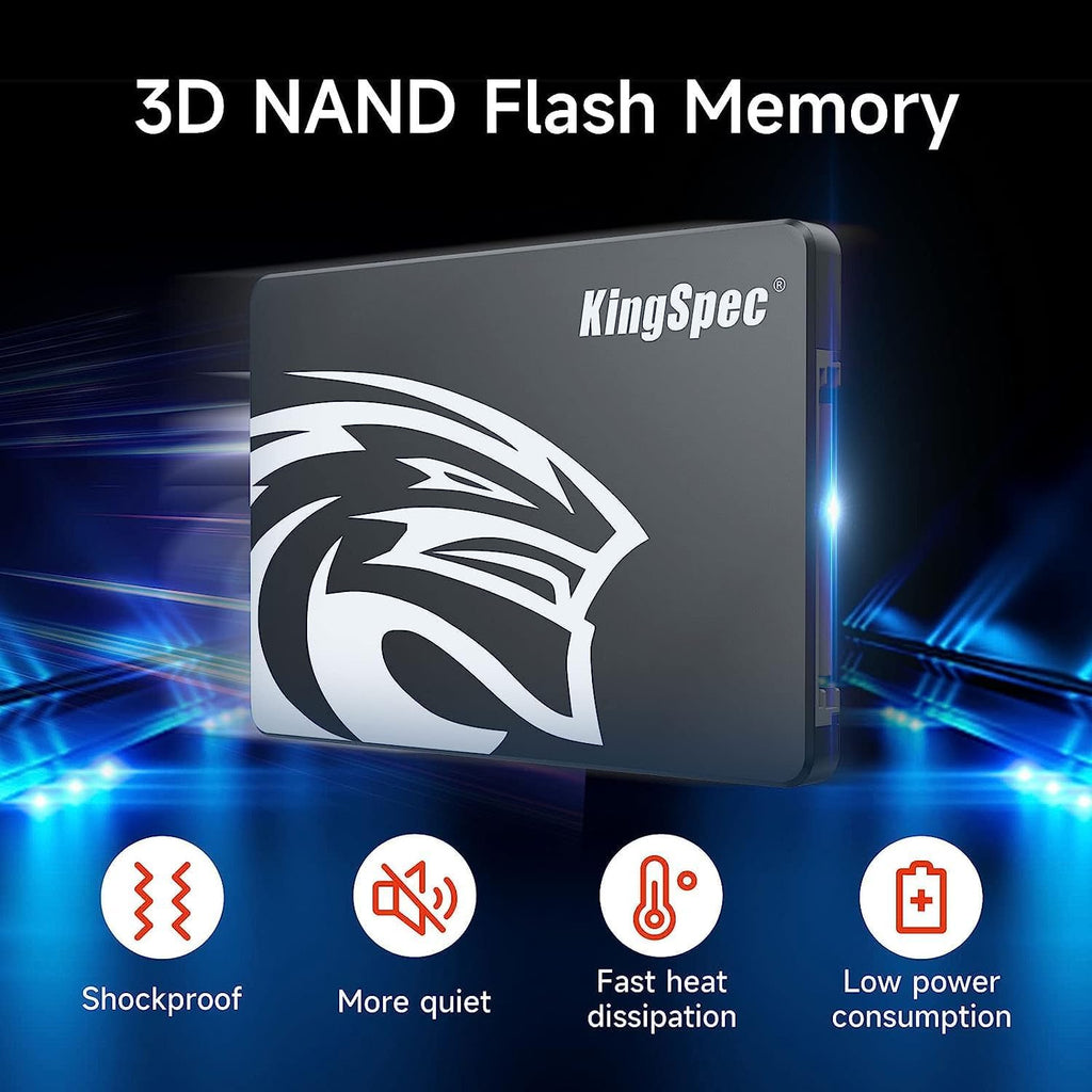 KingSpec 256GB 2,5" SATA SSD Hårddisk Intern SATA 3 Intern SSD 3D NAND Flash, kompatibel med stationär dator/bärbar dator