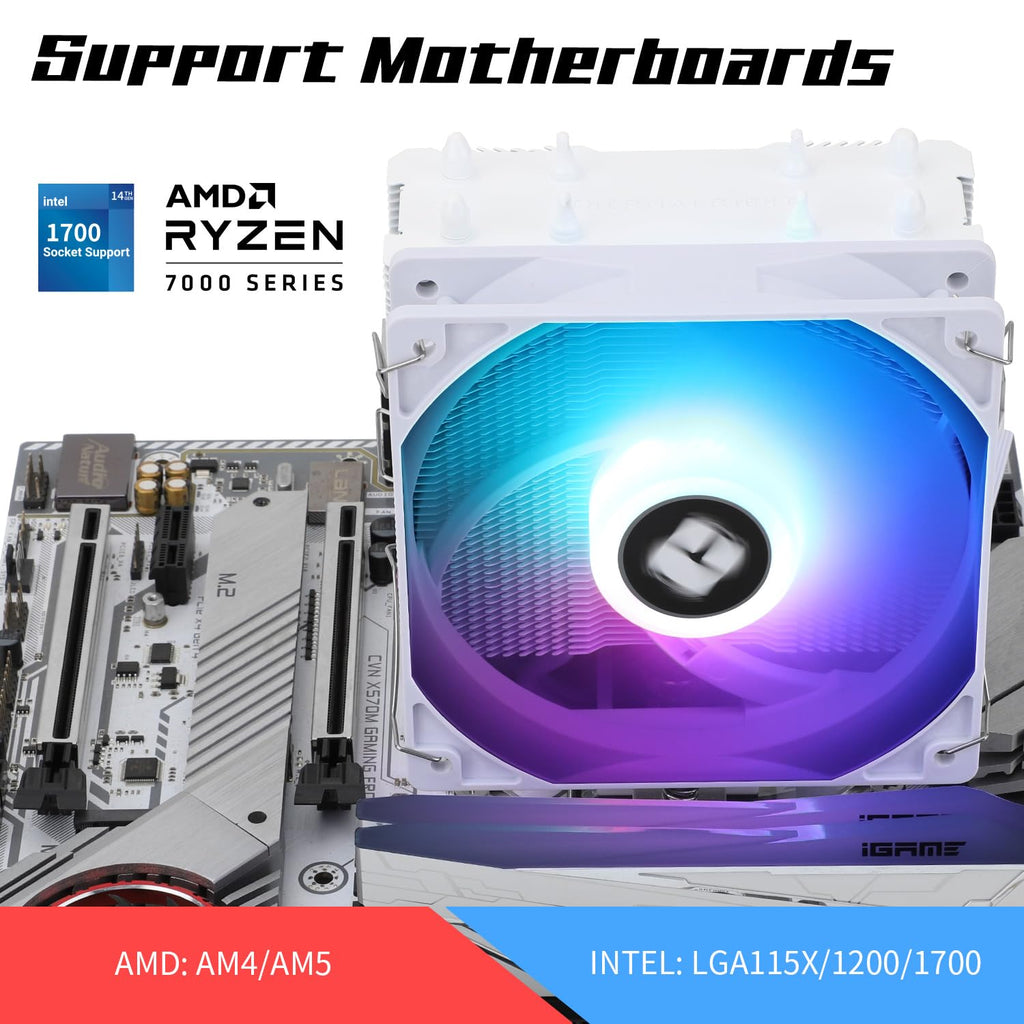 Thermalright Assassin X 120 SE vit CPU luftkylare, 4 värmerör, TL-C12CW-S PWM tyst fläkt CPU kylare med S-FDB-lager, för AMD AM4 AM5/Intel LGA1700/1150/1151/155/1156/1200