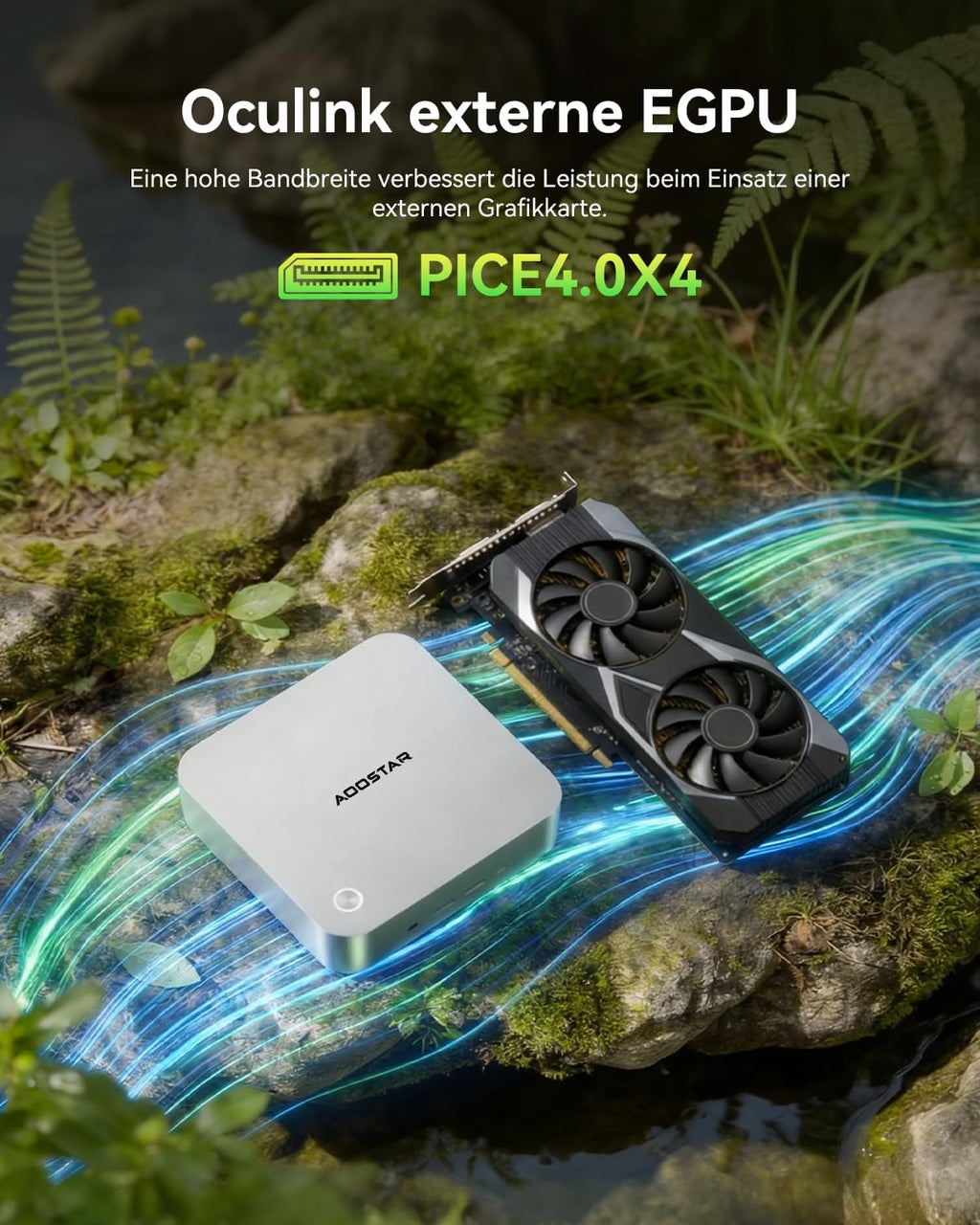 AOOSTAR MACO Mini PC AMD R7 PRO 6850H (8C/16T upp till 4,7GHz) 24GB LPDDR5 RAM + 1TB PCIe4.0 SSD, OCuLink/2xUSB4/2x2,5G LAN/4K Quad-Skärm/Fingeravtryck, W11 Pro, Mini Computer för gaming och kontor