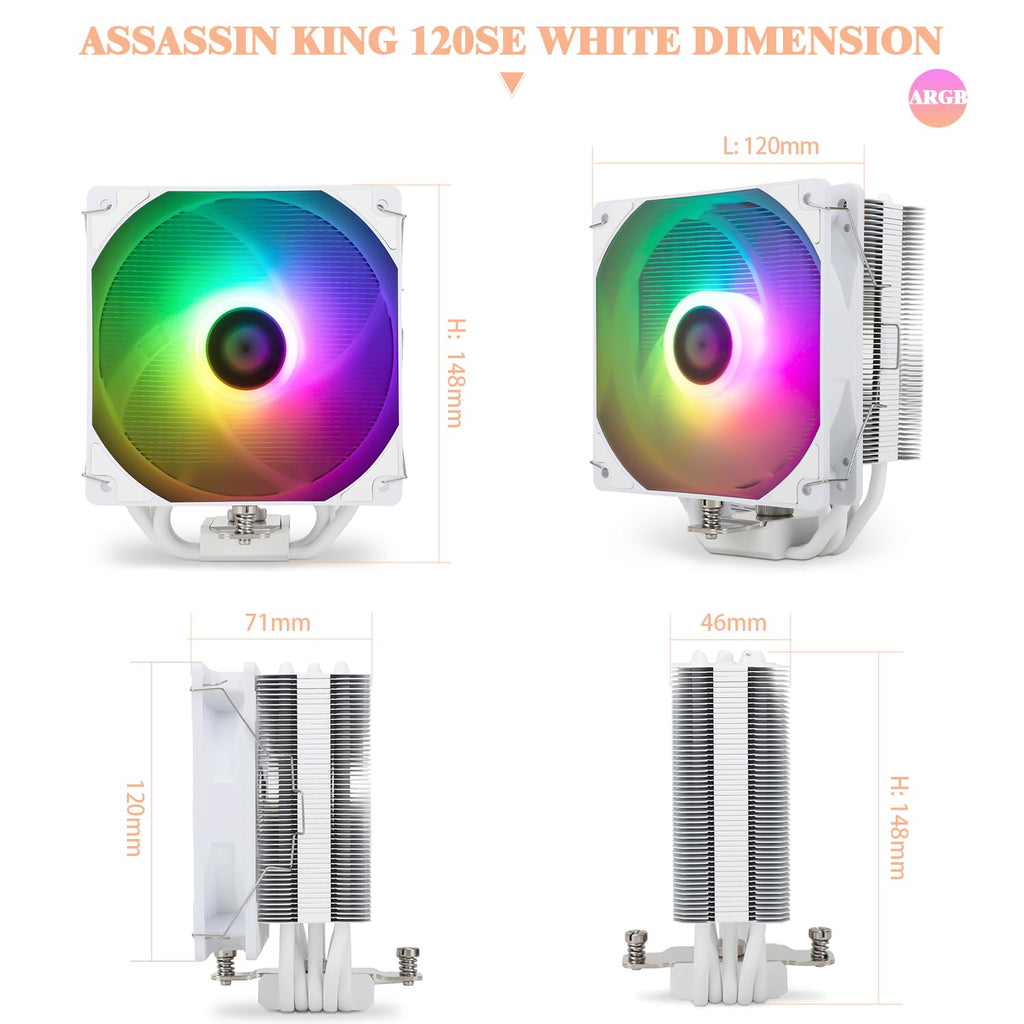 TR Assassin King 120 SE White ARGB CPU-luftkylare, 5 värmerör TL-C12CW-S PWM tyst CPU-kylare, för AMD AM4 AM5/Intel 1151/1150/1200/1700