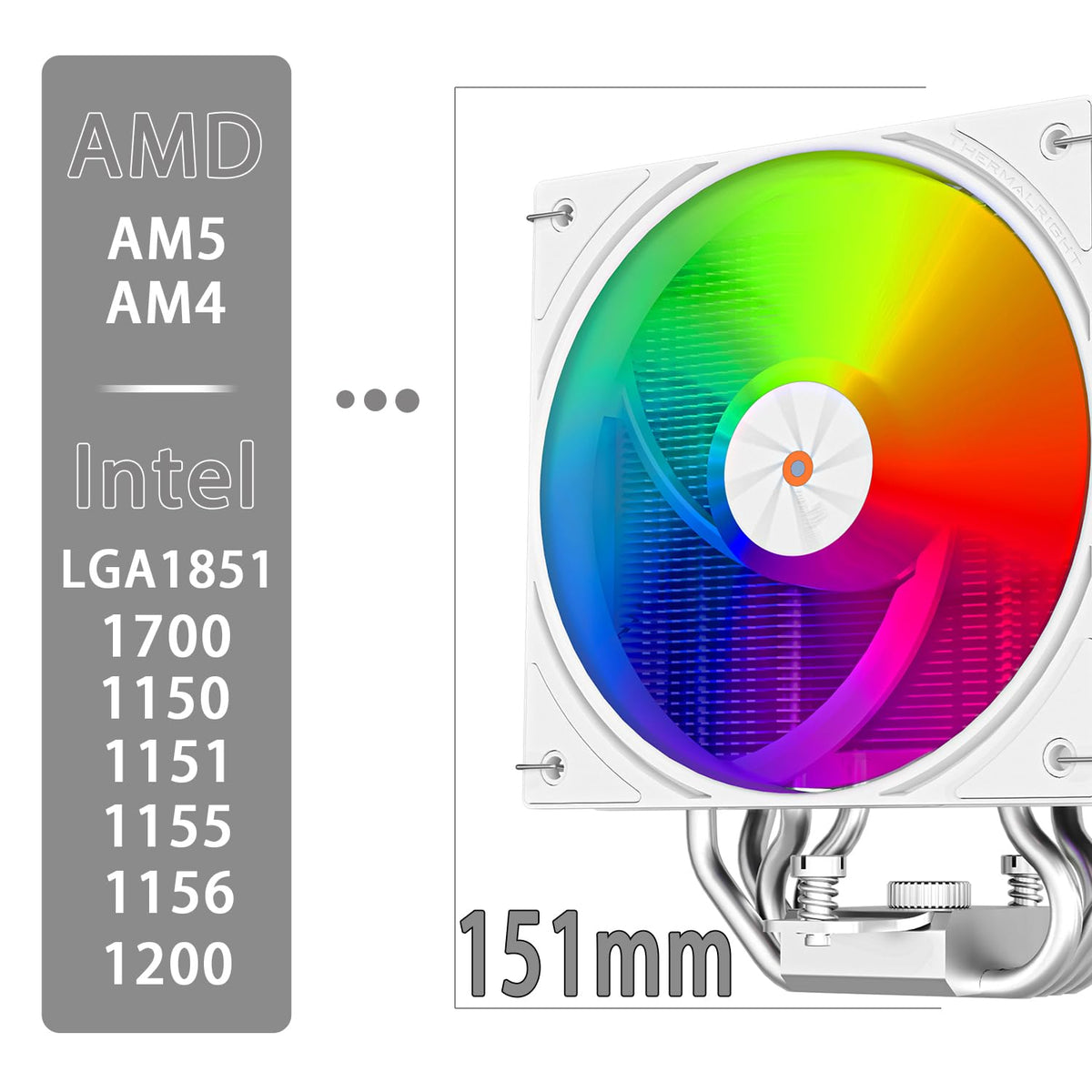 TR-Thermalright Assassin X 120 Digital ARGB vit CPU-kylare, 4 värmerör ARGB-fläkt 120 mm-2 000 varv/min, topplock med digital skärm, för AM5/AM4, Intel LGA1851/1700, vit
