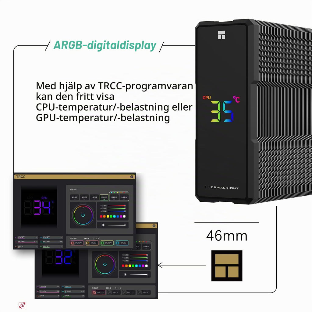 TR-Thermalright Assassin X 120 Digital ARGB vit CPU-kylare, 4 värmerör ARGB-fläkt 120 mm-2 000 varv/min, topplock med digital skärm, för AM5/AM4, Intel LGA1851/1700, vit