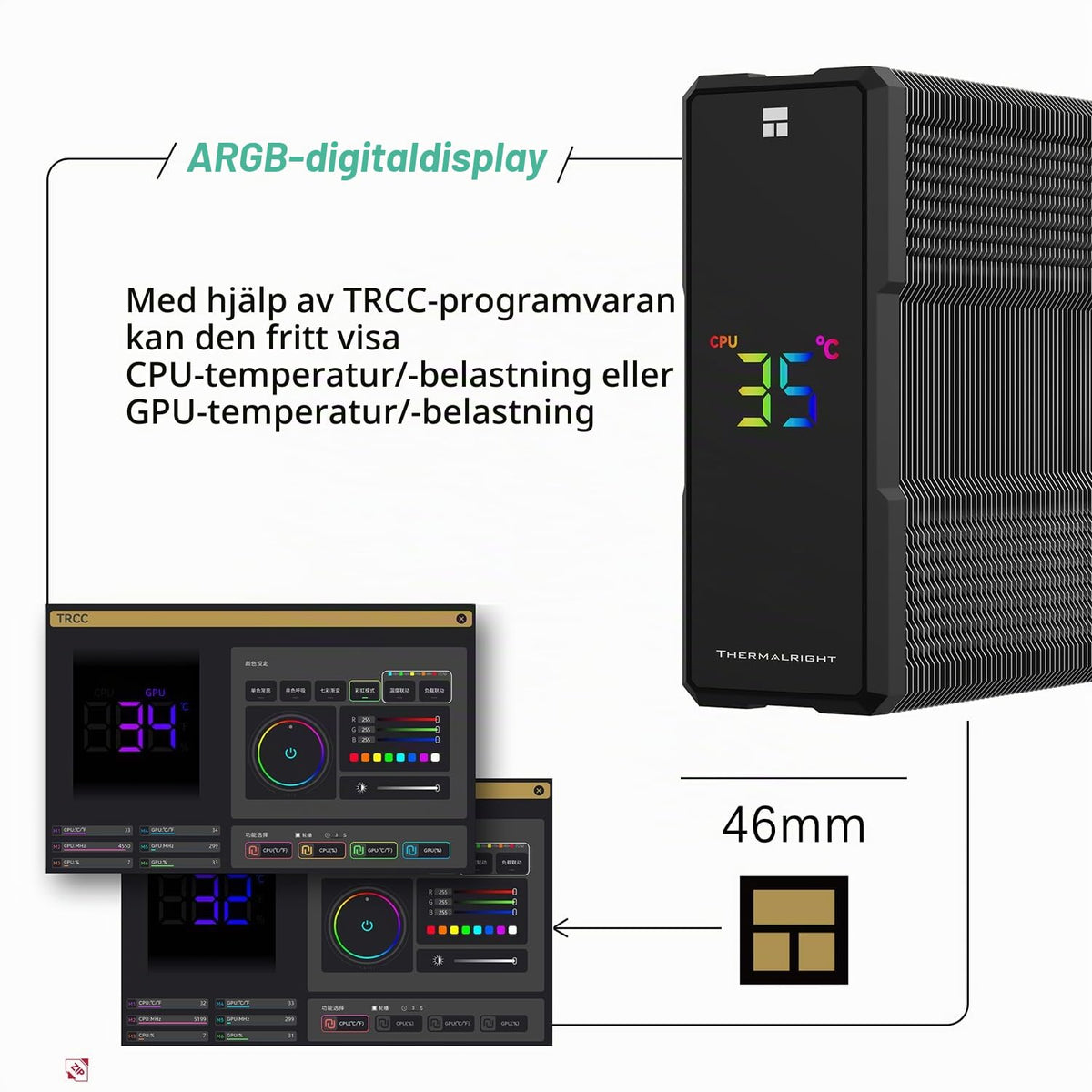 TR-Thermalright Assassin X 120 Digital ARGB vit CPU-kylare, 4 värmerör ARGB-fläkt 120 mm-2 000 varv/min, topplock med digital skärm, för AM5/AM4, Intel LGA1851/1700, vit