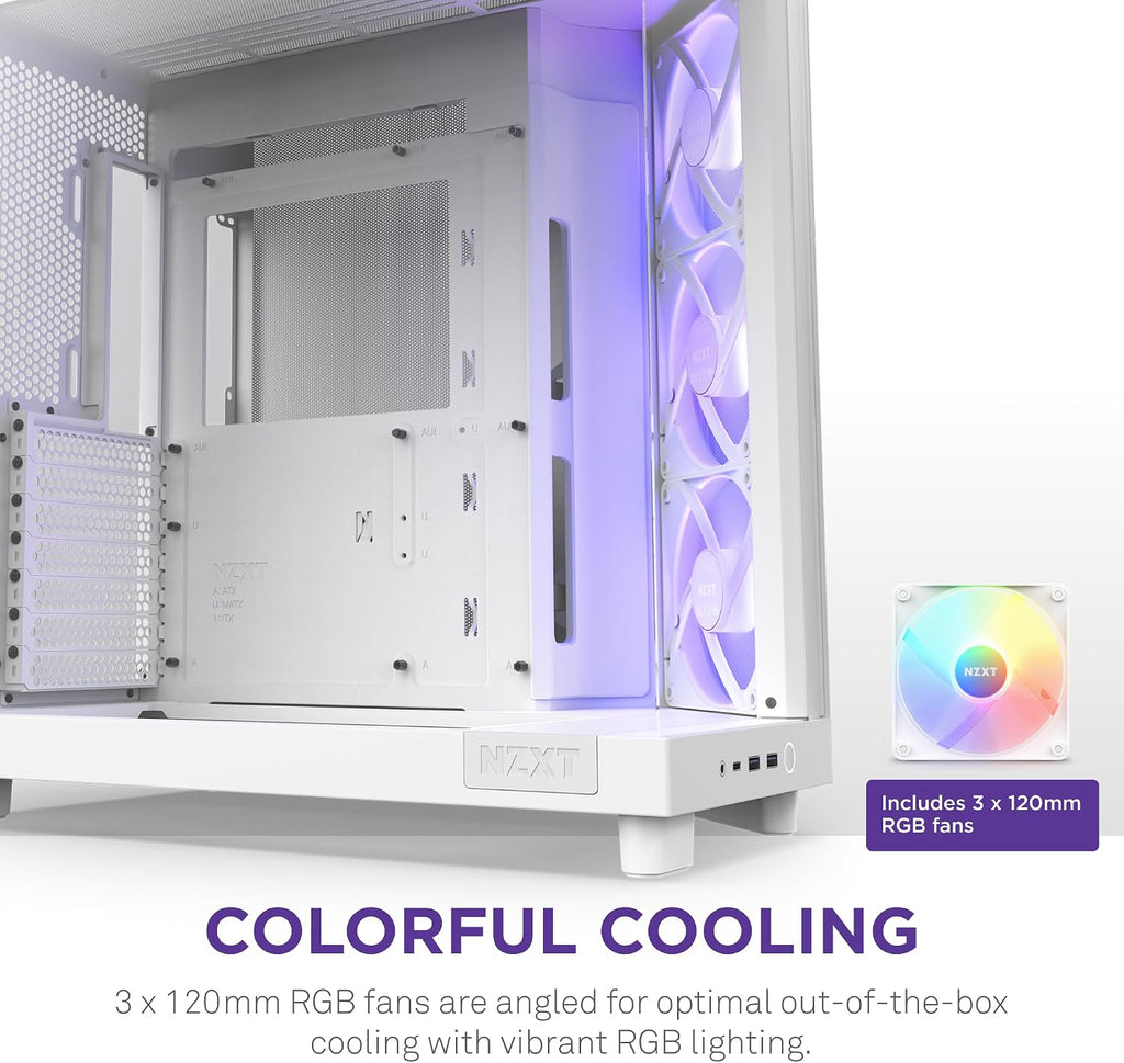 NZXT H6 RGB+ - Kompakt Dubbelkammare ATX PC-chassi - Vit
