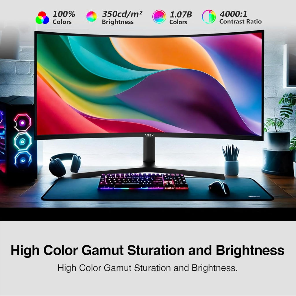 Z-Edge AGEX Böjlig Spel Datorskärm 34 Tum 240Hz, 3440x1440, Höjjusterbar 115mm, UWQHD Ultrawide 21:9, 1500R VA, 1ms, FreeSync, 4000:1, PIP PBP, 2×DP1.4, 2×HDMI2.1, VESA (DP-kabel ingår)