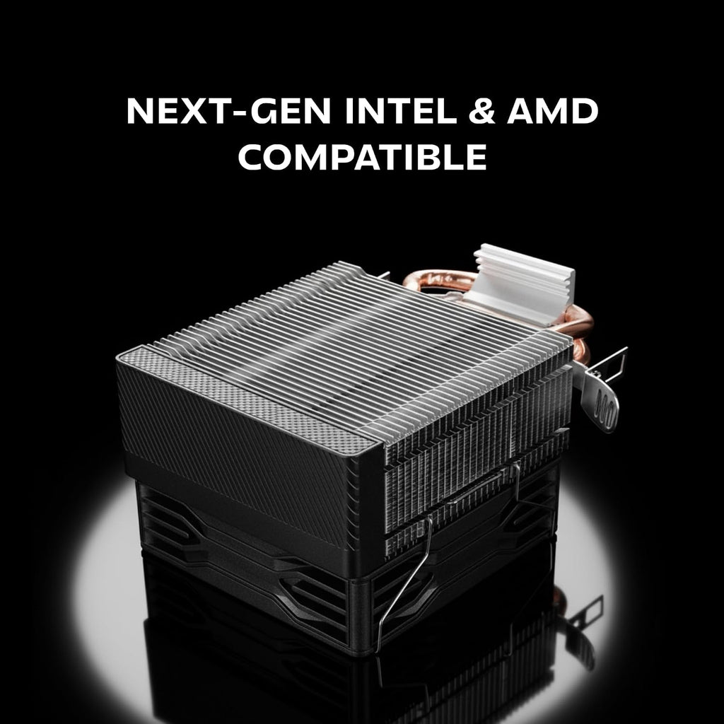 Mars Gaming MCPU-X2, CPU-kylare 150W TDP, 2x värmerör, PWM FDB-fläkt, FRGB-Belysning, Kompakt SFF/Mini-ITX-Design, Aluminiumflänsar, PC-Kylare Med Intel- Och AMD-Kompatibilitet, Svart