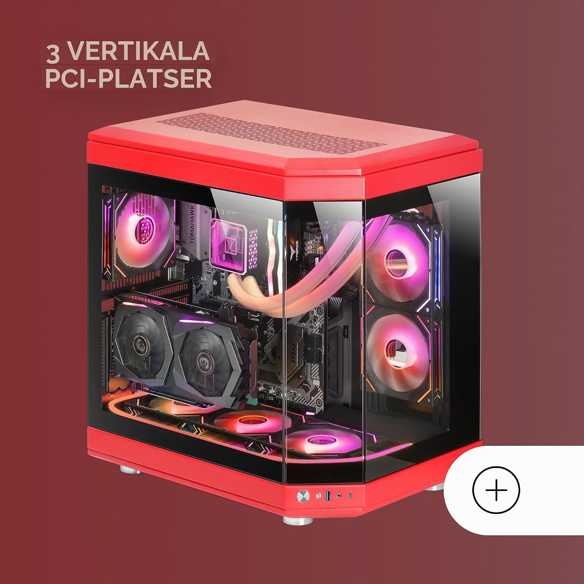 Mars Gaming MC-S1, ultrakompakt Micro-ATX PC-fodral, ARGB frontbelysning 12 lägen, FRGB-fläkt, spelfodral för helsidofönster, stöder vätskekylare upp till 120 mm, rosa