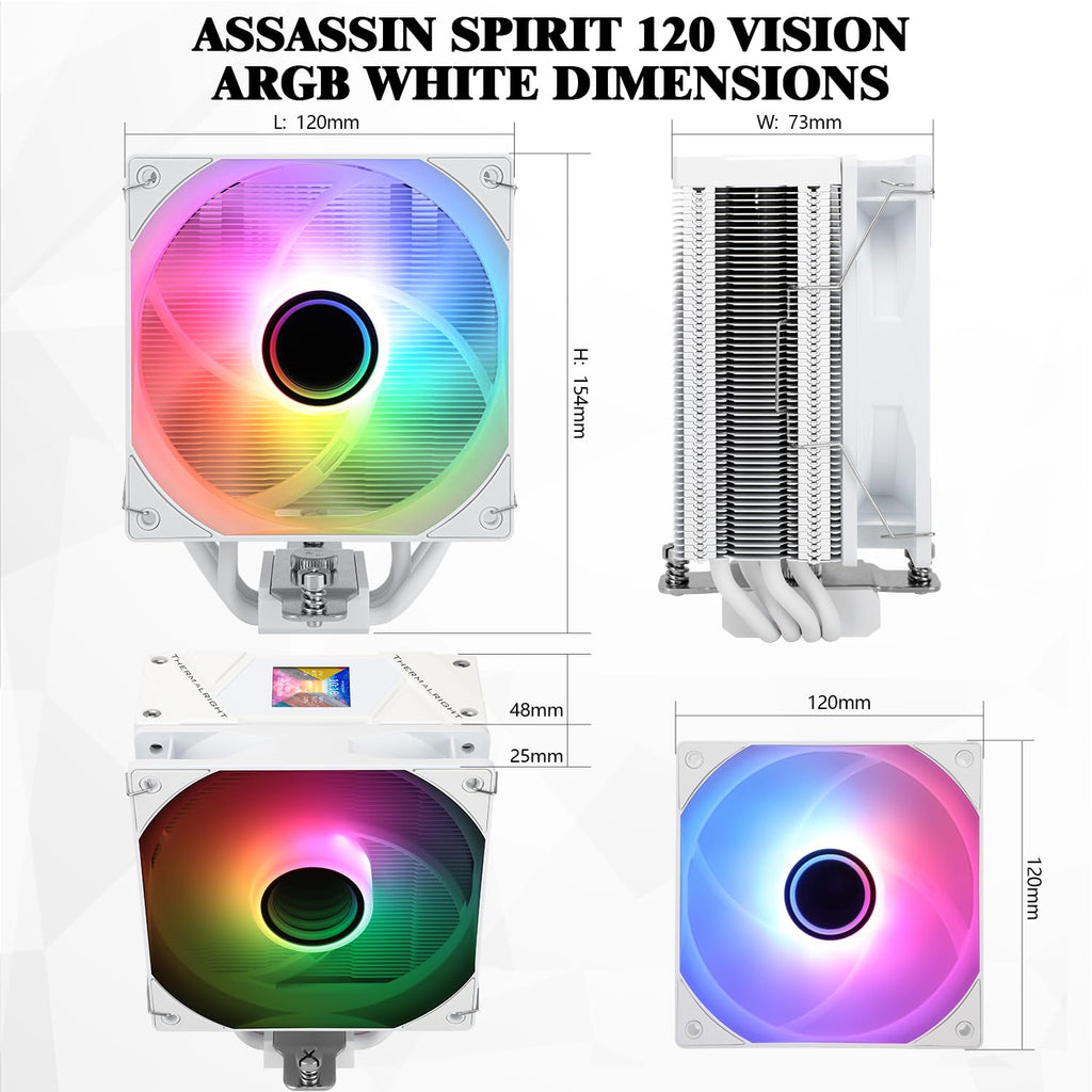 TR Assassin Spirit 120 EVO CPU-kylare, svart 120 mm PWM tyst fläkt, ARGB CPU Air Cooler, AGHP 4:e teknik, stöder Intel lga1700/1150/1151/1200, AMD AM4 AM5, guldkylare