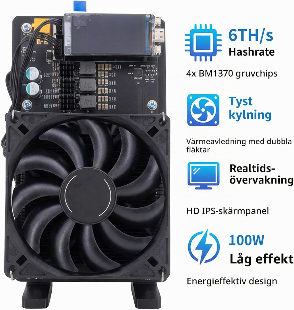 Solo Miner Rev6.1 Bitcoin Miner 6TH/s | 4x BM1370 Chips | 105W | Air Cooling | 2.4G WiFi | Plug & Play | Solo Crypto Mining for Home Use