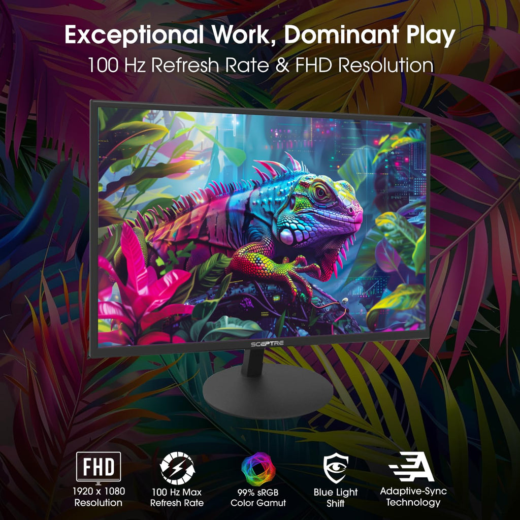 Sceptre Prime 24-inch Gaming Monitor 100Hz 1ms DisplayPort HDMI x2 100% sRGB AMD FreeSync Build-in Speakers, Eye Care Frameless Machine Black 2025 (E248W-FW100T)
