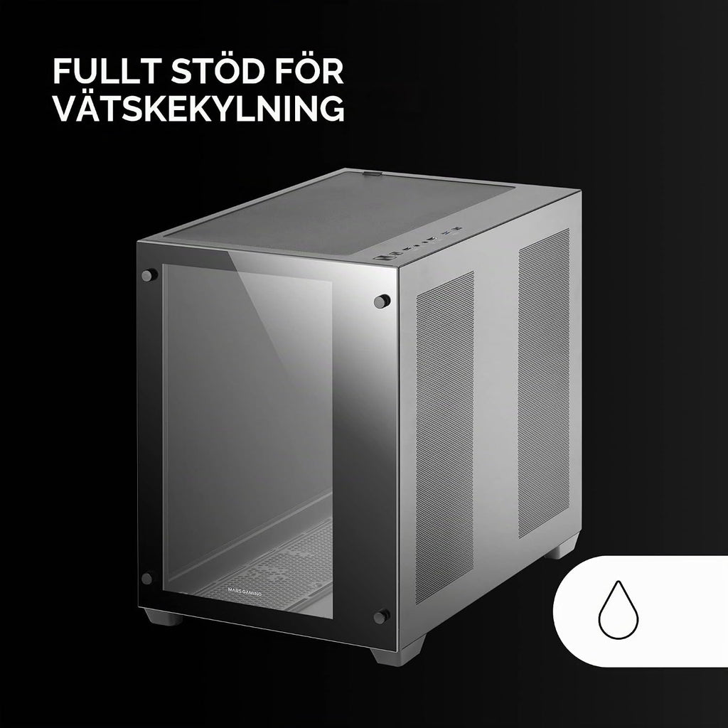 Mars Gaming MC-S1 svart, kompakt Micro-ATX Gaming PC-hölje, ARGB belysning 12 lägen, FRGB-fläkt, Full Side Window, MCS1