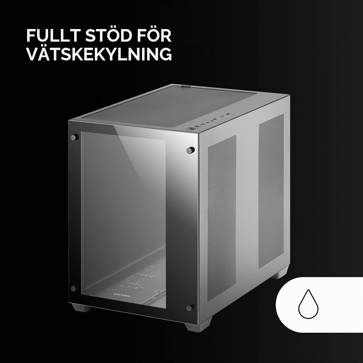 Mars Gaming MC-S1 svart, kompakt Micro-ATX Gaming PC-hölje, ARGB belysning 12 lägen, FRGB-fläkt, Full Side Window, MCS1