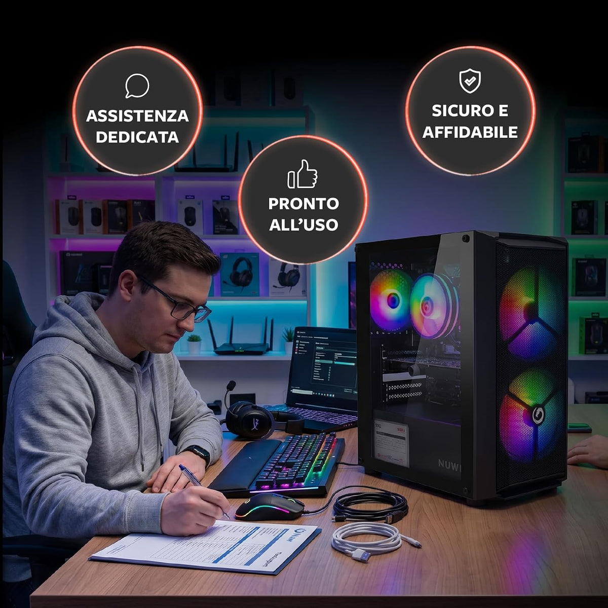 Nuwo Förmonterad Fast Gaming PC | Intel Core i5 upp till 3,8 GHz | RX 5500 8GB GDDR5 | 16 GB RAM, 1TB SSD | Windows 11 Pro förinstallerat, USB-WiFi ingår, färdig att använda | Boss Battle