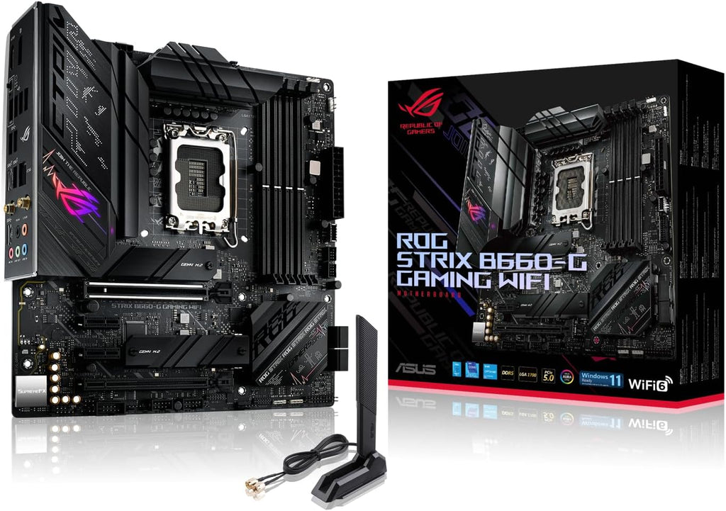 ASUS ROG Strix B760-I Gaming WiFi - Intel B760 LGA 1700 Mini ITX moderkort (DDR5, 8 + 1 DrMOS, PCIe 5.0, 2 x PCIe 4.0 M.2, wifi 6E, 2.5G Ethernet, USB 3.2 Gen 2 x 2 Type-C, Aura Sync RGB)