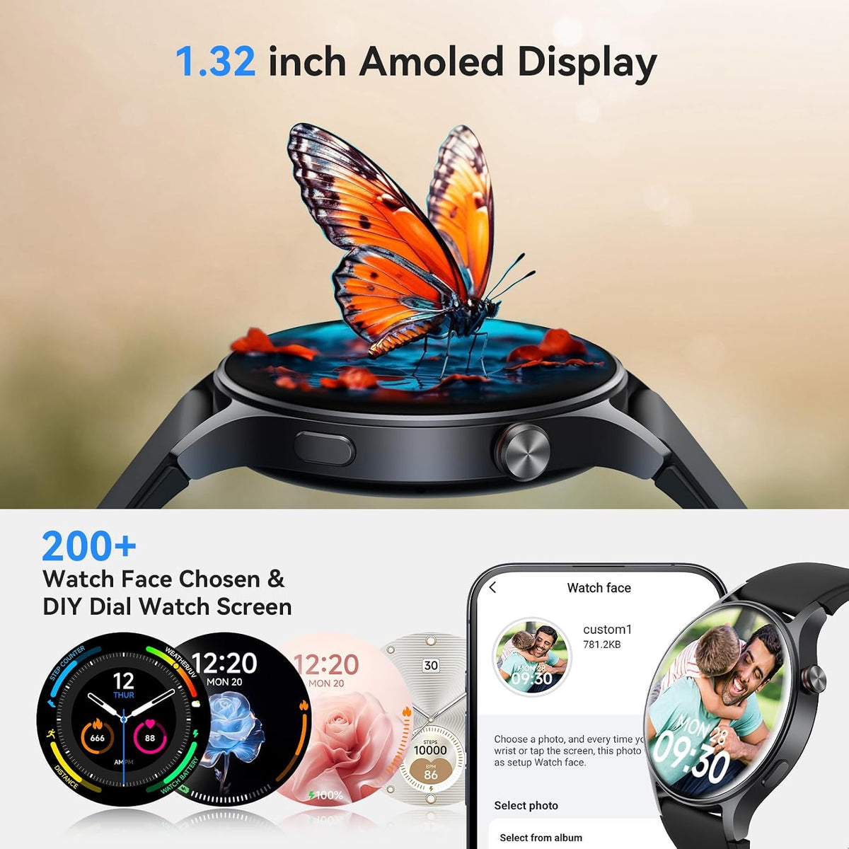 Smart Watch for Men Women, Answer/Make Call, AMOLED Ultra-Clear Screen Activity Trackers with Heart Rate/Sleep/Step Monitor, Smartwatch for iPhone/Samsung/Android, 110+ Sport Modes, 3ATM Waterproof