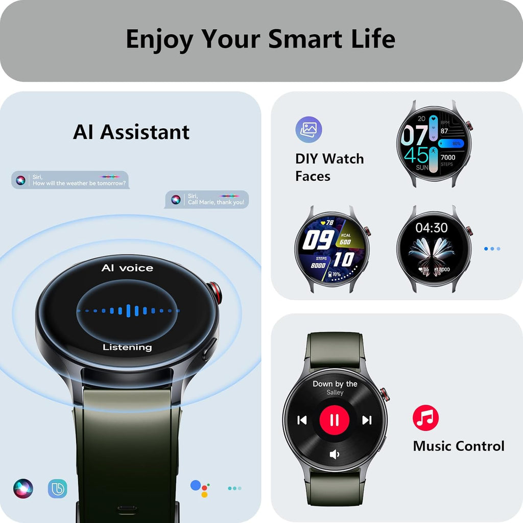 Smart Watch for Men Women, Answer/Make Call, AMOLED Ultra-Clear Screen Activity Trackers with Heart Rate/Sleep/Step Monitor, Smartwatch for iPhone/Samsung/Android, 110+ Sport Modes, 3ATM Waterproof