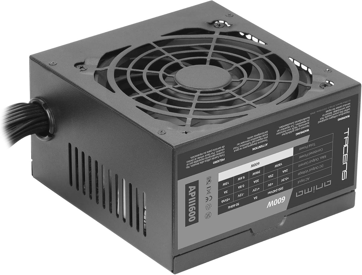 Tacens Anima APIII600, ATX-nätaggregat för PC 600W, SMD-teknik, 85% 12V-effektivitet, 12 cm ultratyst fläkt, Japanska TK-kondensatorer 105 °C, Kolfiberkablar, Svart