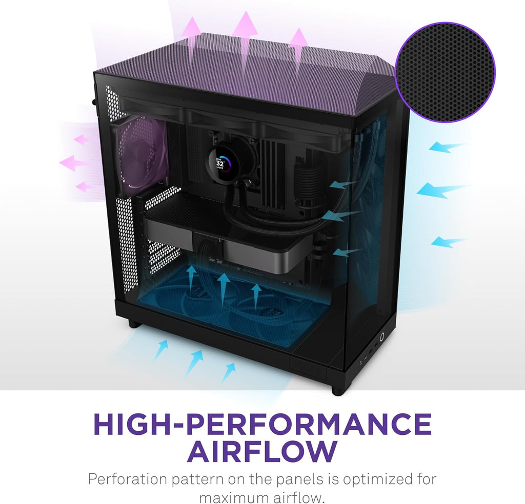 NZXT H6 RGB+ - Kompakt Dubbelkammare ATX PC-chassi - Vit