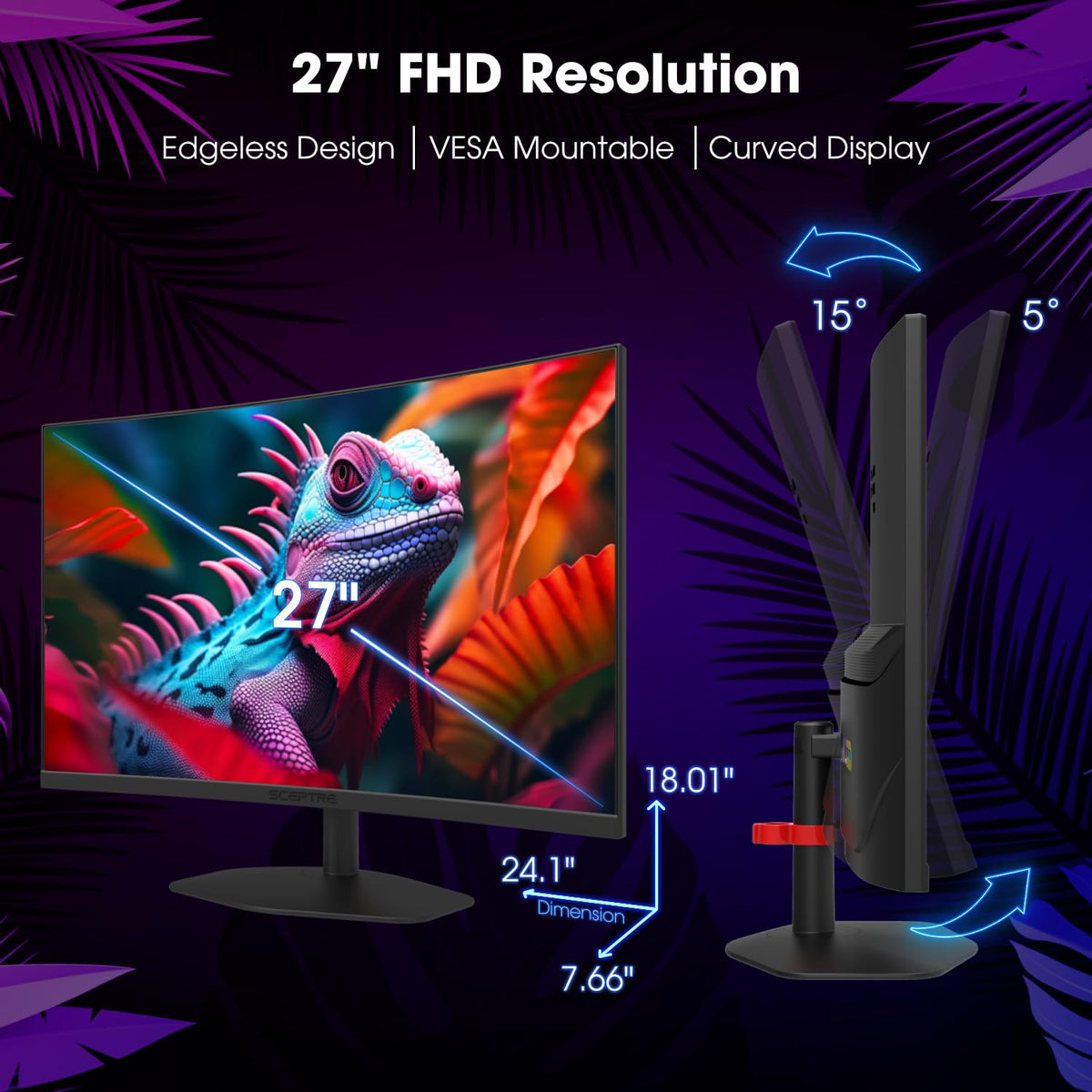 Sceptre Curved 24-inch Gaming Monitor 1080p R1500 98% sRGB HDMI x2 VGA Build-in Speakers, VESA Wall Mount Machine Black (C248W-1920RN Series)
