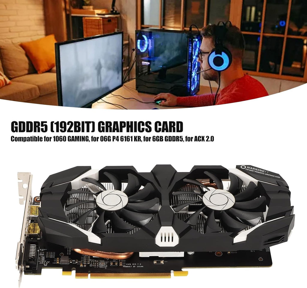 1060 GDDR5 Dual Fan Desktop PC Grafikkort 4K HDR 8008MHz för 1060 6GB, 1060 5GB, 1060 3GBGTX 1060 6GB, 1060 5GB, 1060 3GB.(6 GB)