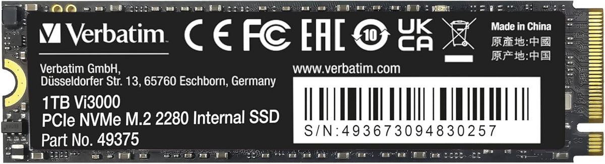 Verbatim Vi560 S3 SSD, intern SSD-enhet med 2 TB datalagring, Solid State Drive med SATA III M.2 2280 och 3D NAND-teknik, svart, perfekt för bärbar dator och Ultrabook