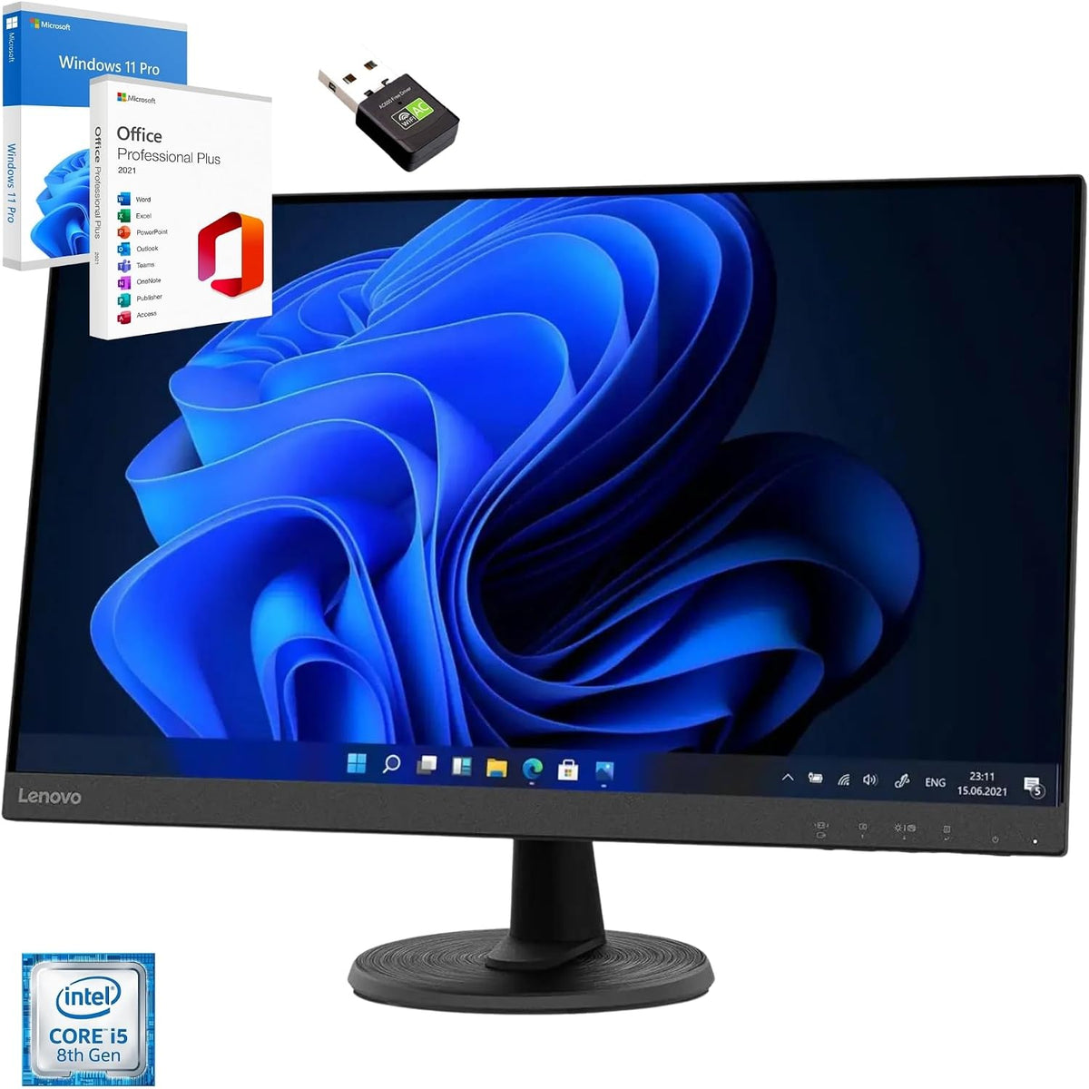 Lenovo komplett dator 27 tum i5 8500 16 GB Ram 1 Tera SSD Win 11 Pro Office 2021 Pro 36 månaders garanti -c27-40