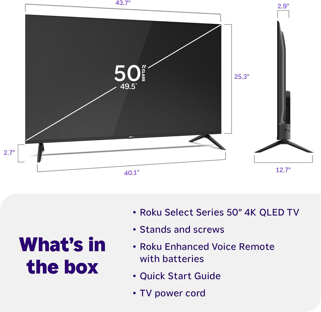 Roku 50-Inch Select Series Smart TV 2026-4K QLED TV - Roku TV
