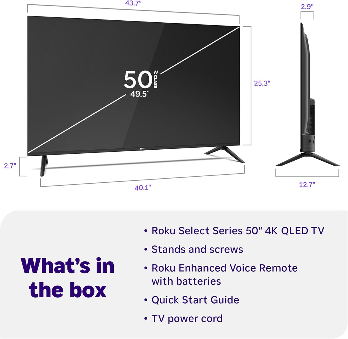 Roku 50-Inch Select Series Smart TV 2026-4K QLED TV - Roku TV