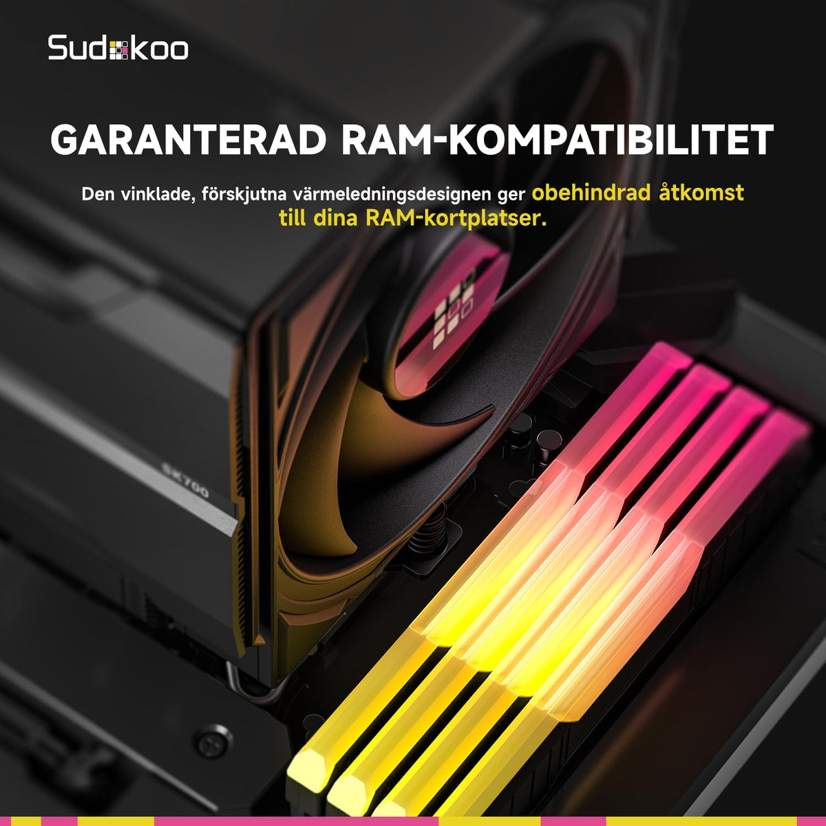 Sudokoo SK700V VIT AM5 CPU-Kylare, AM5 Exklusiv, Digital Display, 7 Värmeledarrör CPU-Luftkylare, Enkel Torn-Design, 120mm FDB PWM-Fläkt, Full RAM-Kompatibilitet, L-Rail Låsmontering, 5 Års Garanti