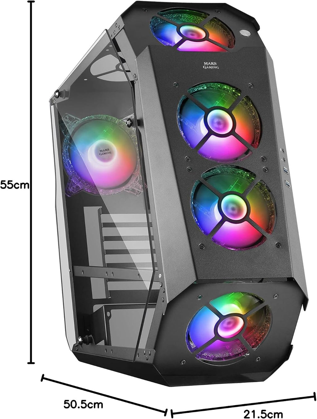 Mars Gaming MC300P rosa, Micro-ATX PC-hölje, härdat glas, meshfront, 3 x FRGB fläkt