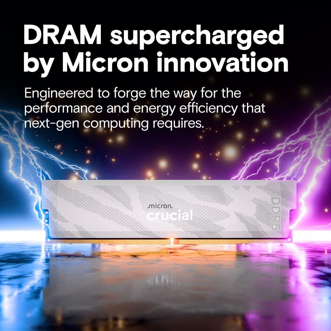 Crucial Pro RAM DDR5 32GB Kit (2x16GB) 6400MHz CL32, Överklockning Gaming Minne, Intel XMP 3.0, Skrivbordsminne (PC), Svart - CP2K16G64C32U5B