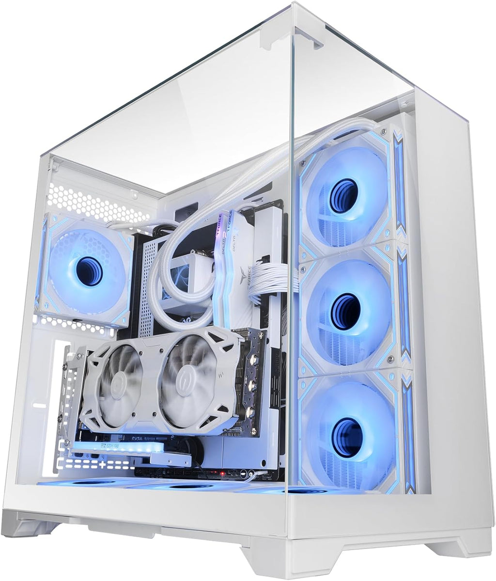MARSGAMING MC-VISION, Gamingchassi ATX, Tredubbelt Ramlöst Härdat Glas, Dubbelkammardesign, Kompatibel med Moderkort med Omvänd Kontakt, Fullt Stöd för Vätskekylning, Vit