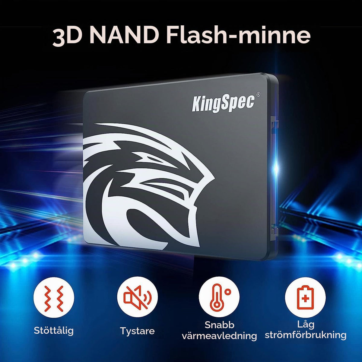 KingSpec 256GB 2,5" SATA SSD Hårddisk Intern SATA 3 Intern SSD 3D NAND Flash, kompatibel med stationär dator/bärbar dator