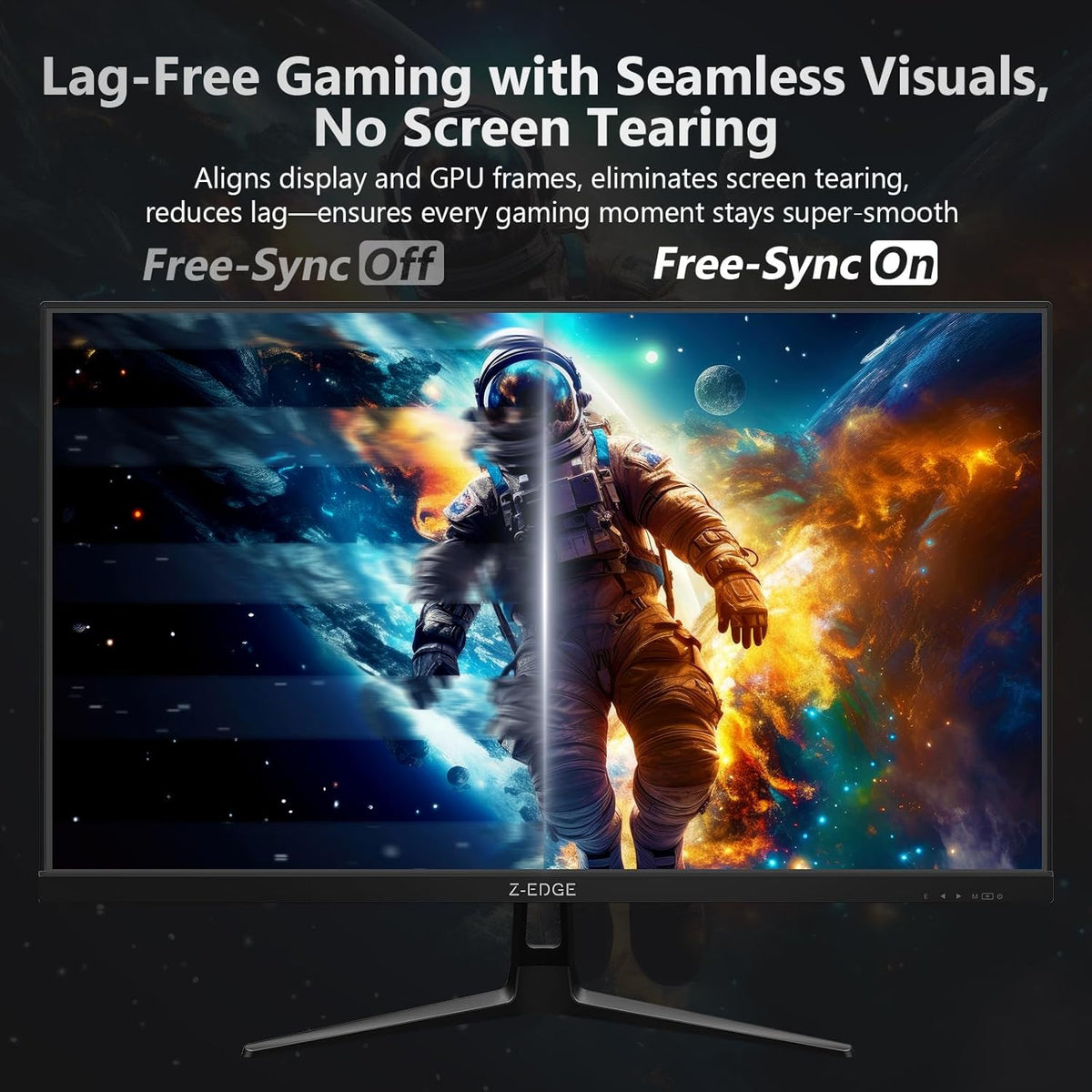Z-Edge Gaming Datorskärm 27" 2K, Fast IPS, 180Hz/165Hz, 2560x1440, 94% DCI-P3, 1ms, FreeSync, 1,07M, Gaming Skärm Ultratunn Ram, Justerbar Lutning, 2×HDMI (144Hz), 2×DP1.4 (180Hz), VESA