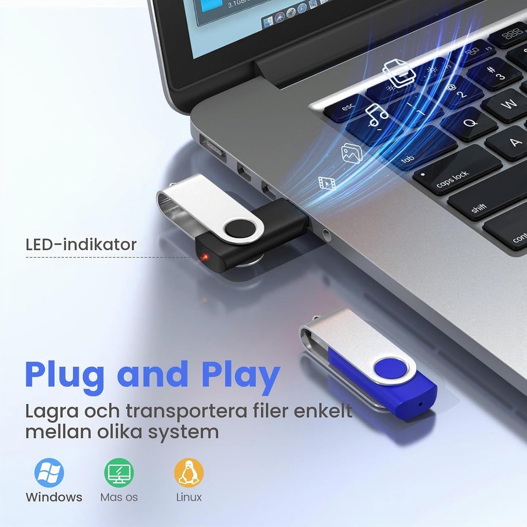 USB-minne 8 GB 10 stycken, ABLAZE mini minne minne vattentät 8 GB USB-sticks metall 10-pack för bärbar dator, dator, TV, bil