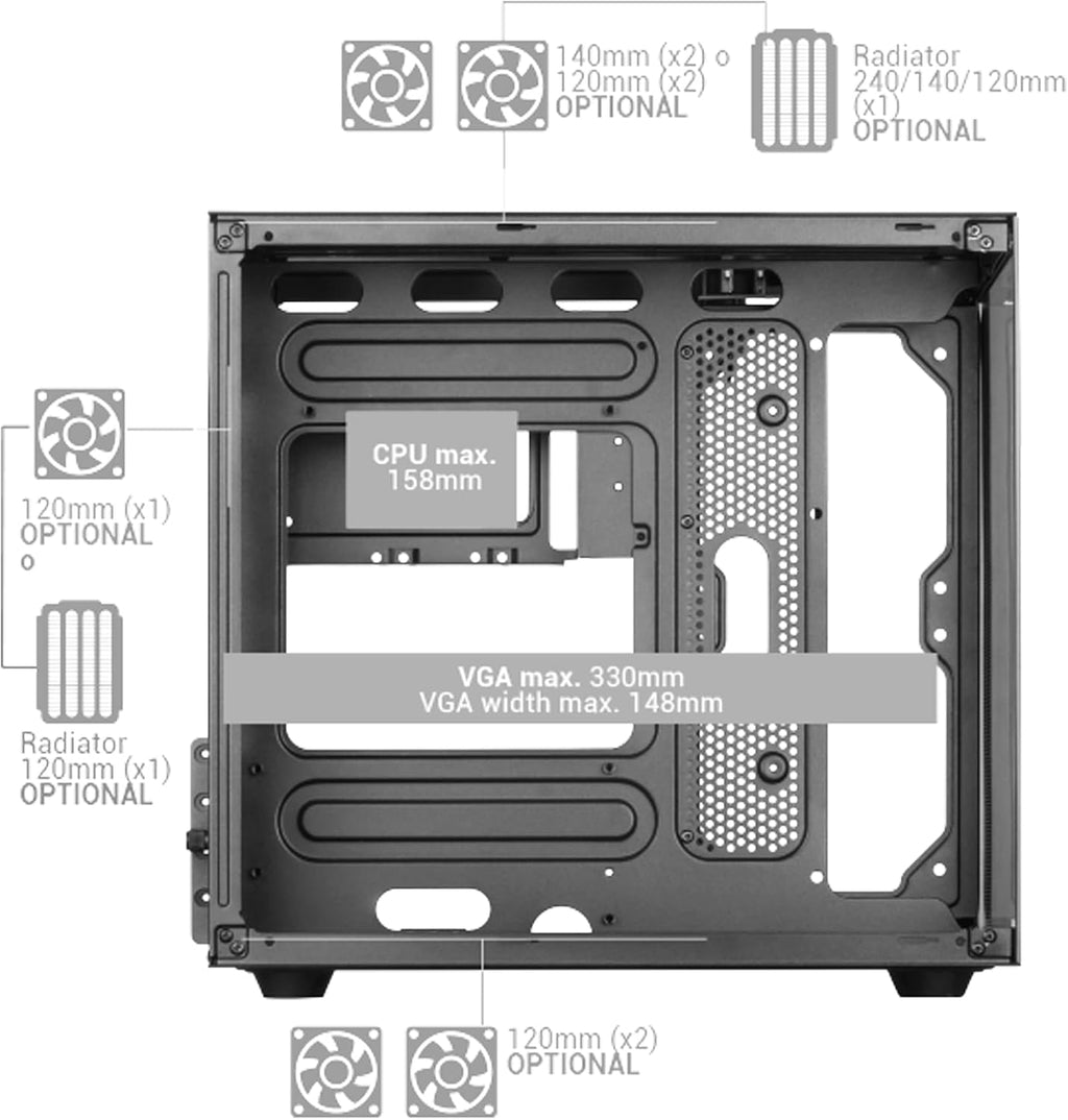 Mars Gaming MC-S1, ultrakompakt Micro-ATX PC-fodral, ARGB frontbelysning 12 lägen, FRGB-fläkt, spelfodral för helsidofönster, stöder vätskekylare upp till 120 mm, rosa
