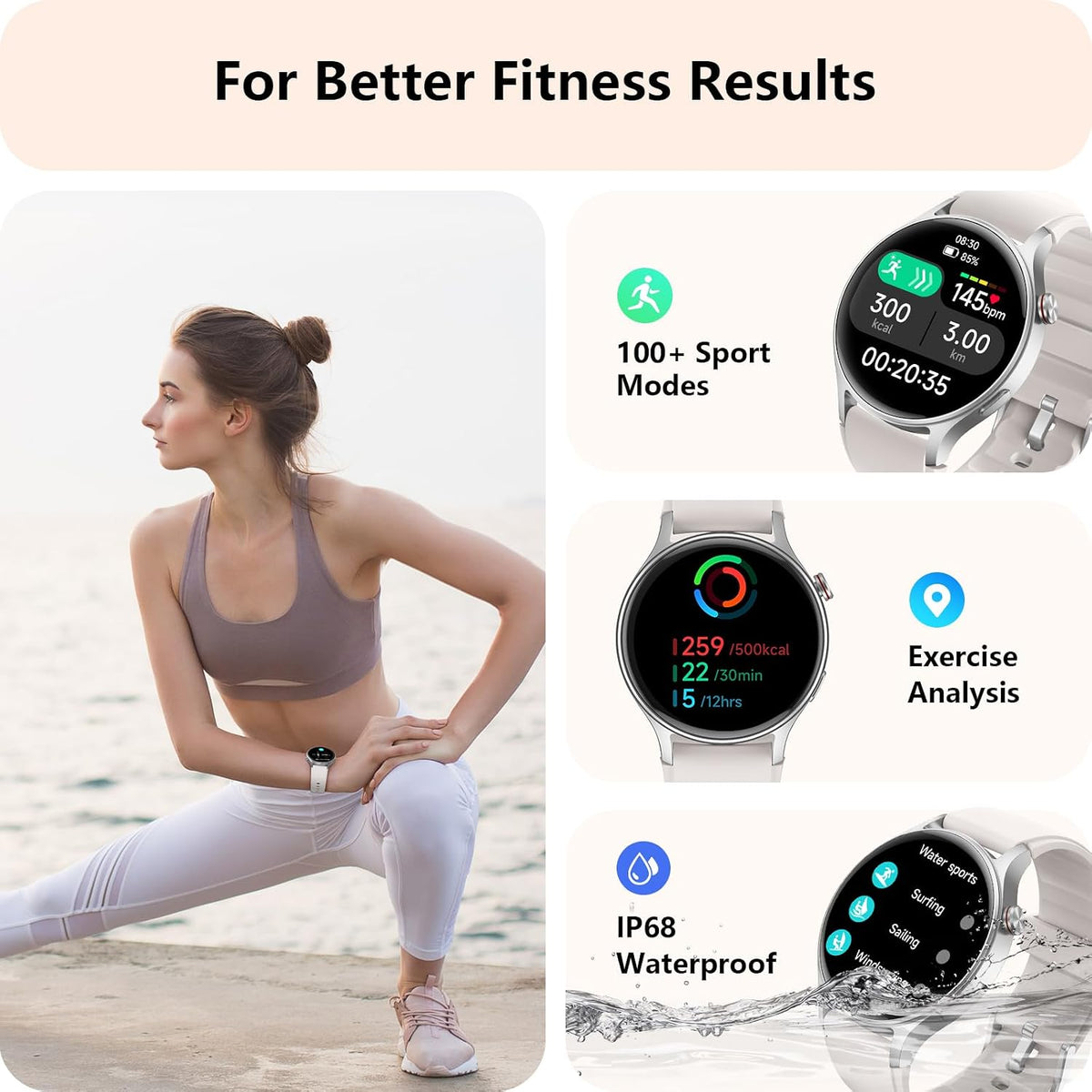 Smart Watch for Men Women, Answer/Make Call, AMOLED Ultra-Clear Screen Activity Trackers with Heart Rate/Sleep/Step Monitor, Smartwatch for iPhone/Samsung/Android, 110+ Sport Modes, 3ATM Waterproof