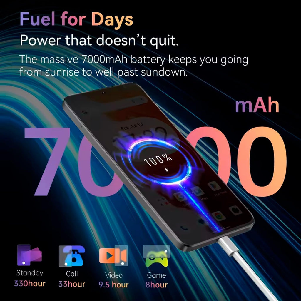 Note 60 - Smartphone 4G 7.2" HD+ 120Hz, 16GB RAM (6GB+10GB Exp.), 128GB ROM, 48MP Kamera, 7000mAh Batteri, Android 15, Unisoc T615, Svart