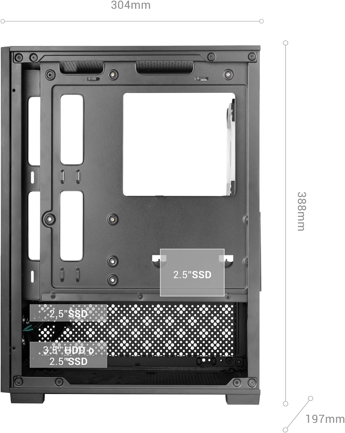 Mars Gaming MC-SE2, MicroATX Gaming Chassi, Härdat Glas Fram och Sida Utan Ram, 120mm FRGB Fläkt, Dubbelkammarsstruktur, Kompakt PC-Minitorn med Stor Intern Kapacitet, Vit