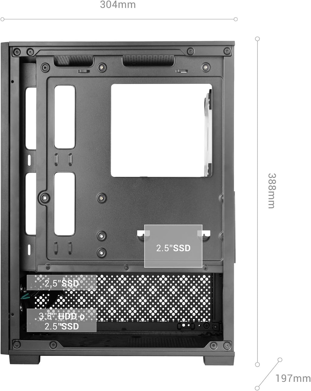 Mars Gaming MC-SE2, MicroATX Gaming Chassi, Härdat Glas Fram och Sida Utan Ram, 120mm FRGB Fläkt, Dubbelkammarsstruktur, Kompakt PC-Minitorn med Stor Intern Kapacitet, Svart